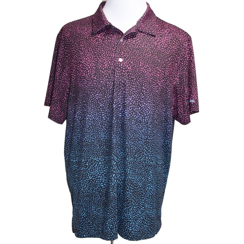 Chubbies Polo Shirt Men's XL Blue Pink Neon Geometric Tech Performance Golf Logo